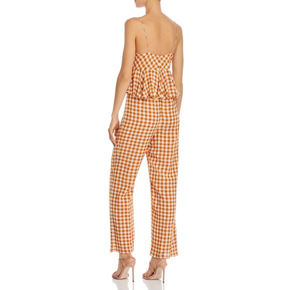 Saylor Laken Gingham Jumpsuit Sleeveless Ruffle Peplum Apricot Womens Size Small - Picture 2 of 10